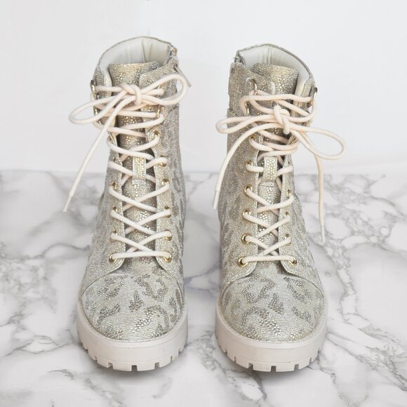 Gianni Bini Balynne Glitzy Leopard Sparkle Textile Boot Size 6 - Picture 3 of 7